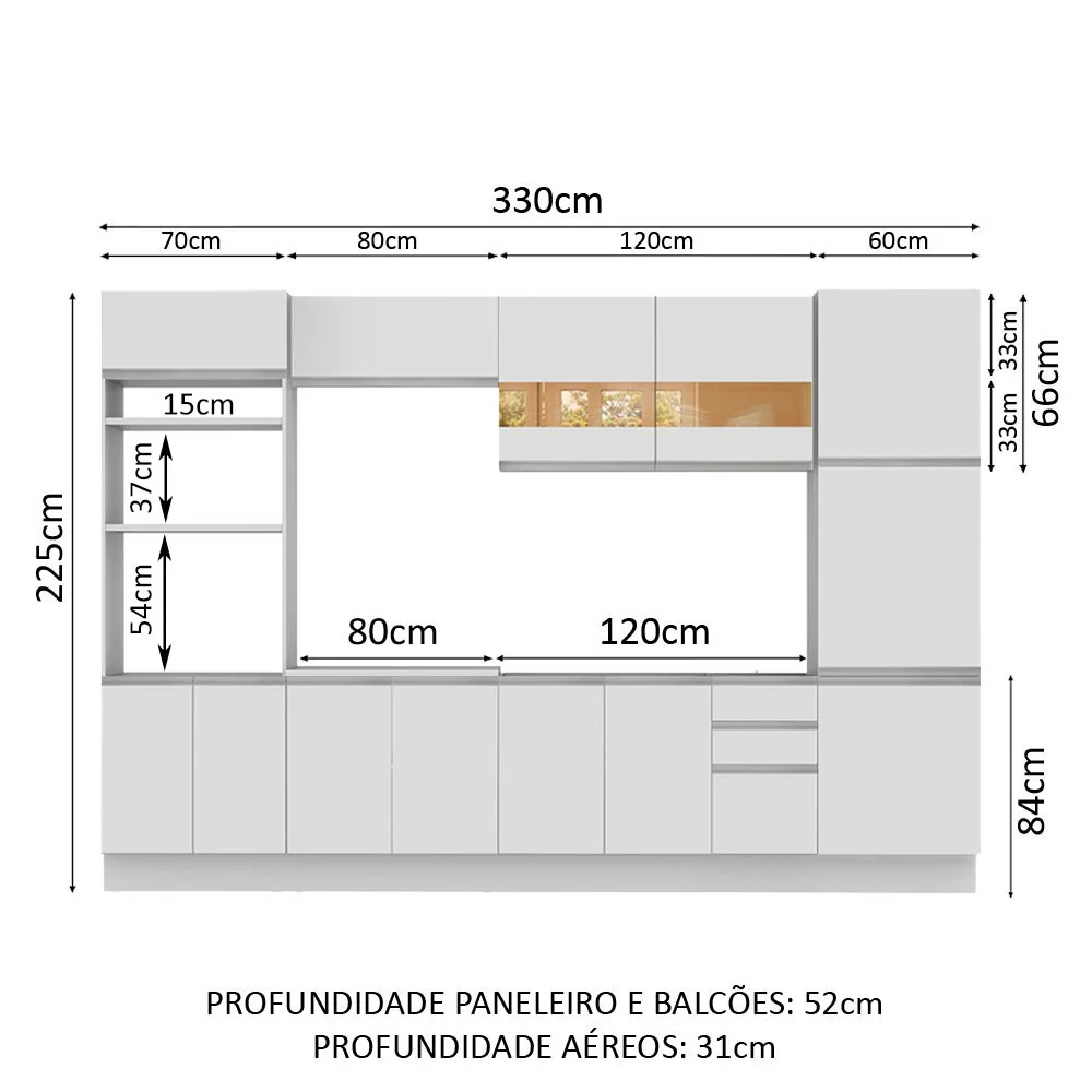 Armário de Cozinha Completa 330cm Branco Roma Madesa 01 - Image 3