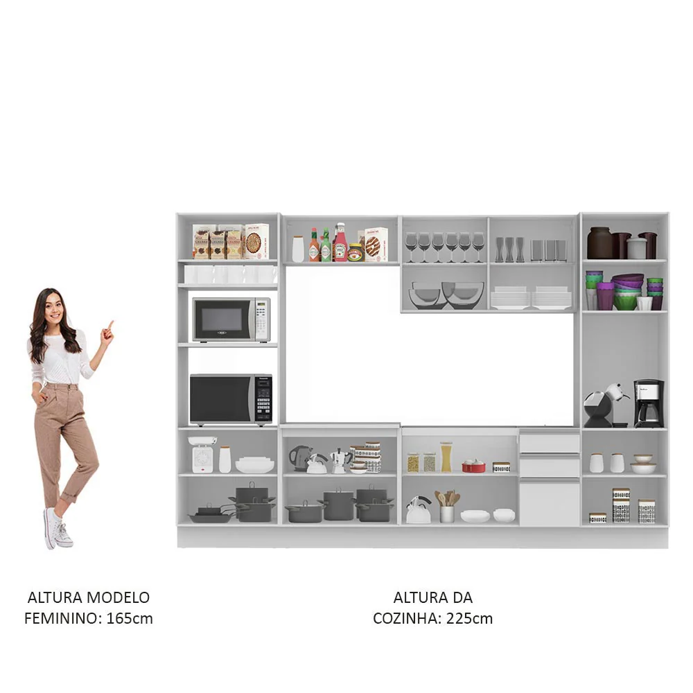 Armário de Cozinha Completa 330cm Branco Roma Madesa 01 - Image 4