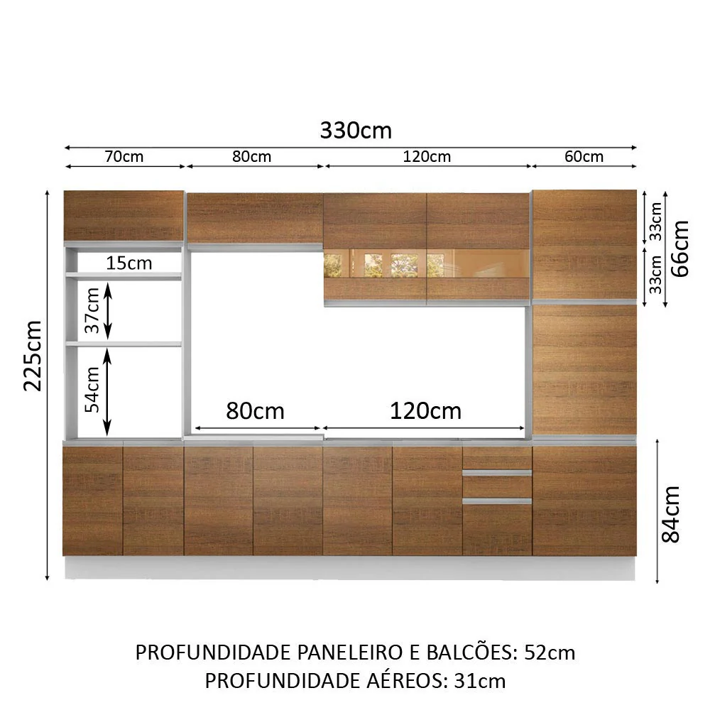 Armário de Cozinha Completa 330cm Branco/Rustic Roma Madesa 01 - Image 3
