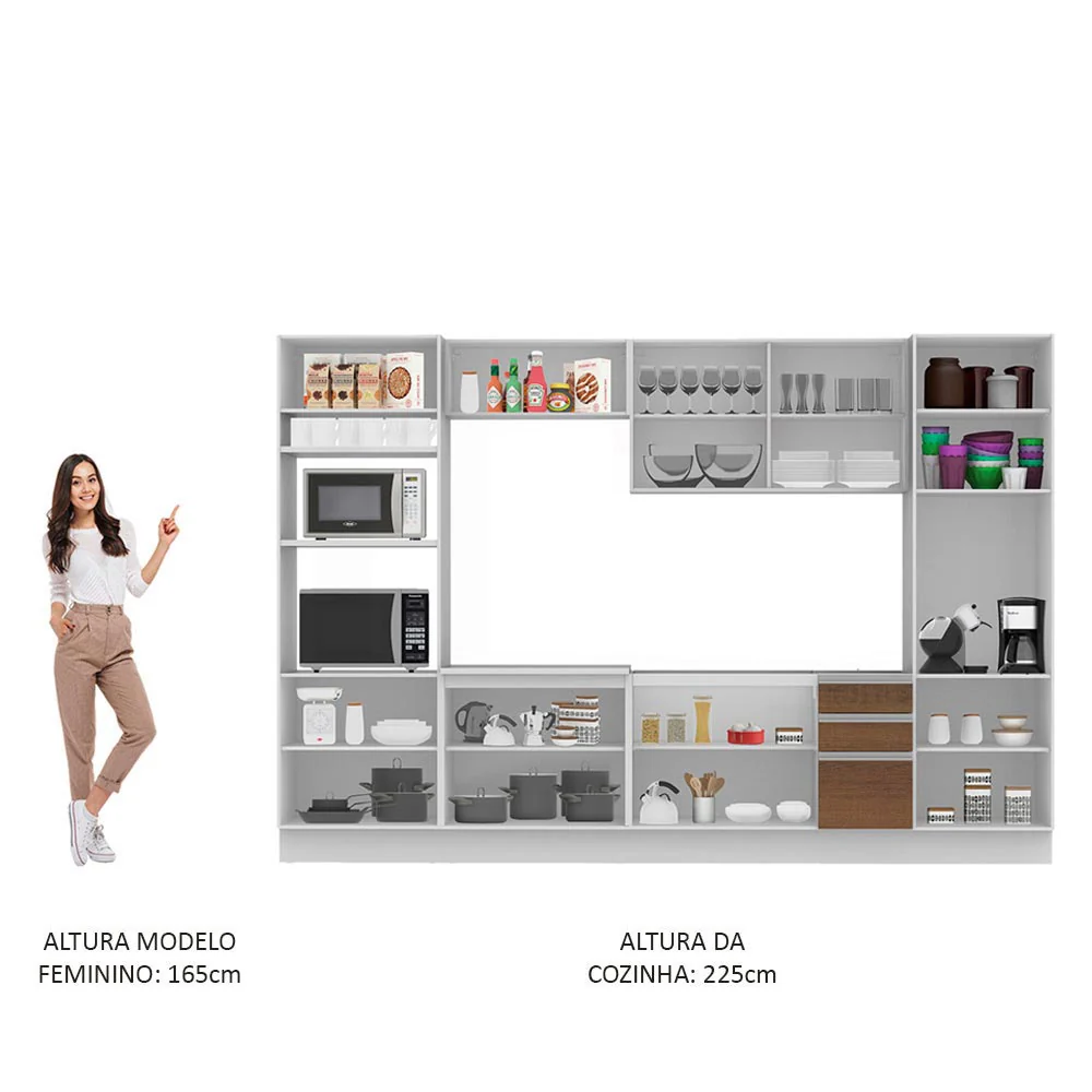 Armário de Cozinha Completa 330cm Branco/Rustic Roma Madesa 01 - Image 4