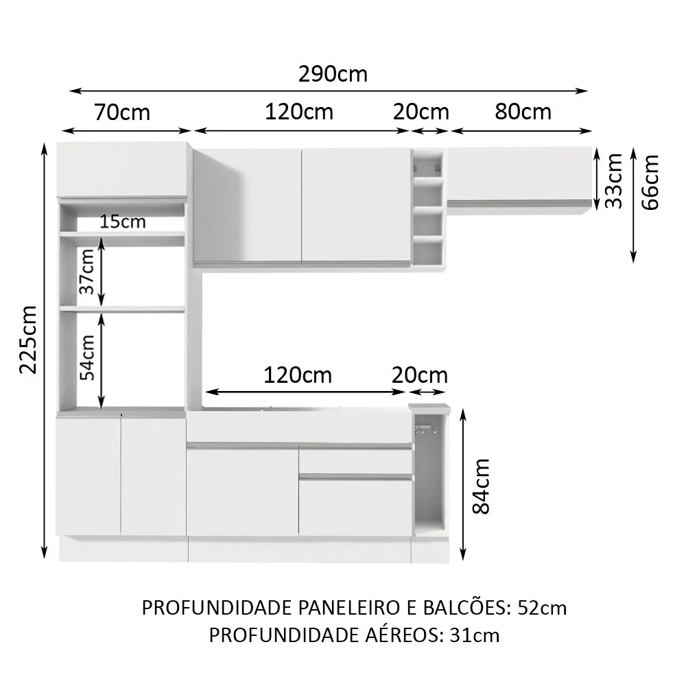 Armário de Cozinha Completa 290cm Branco Safira Madesa 04 - Image 3