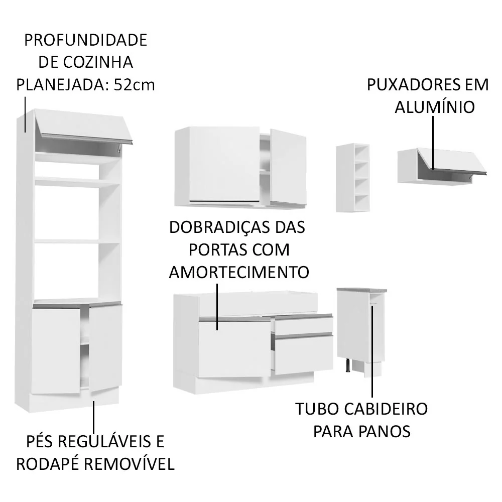 Armário de Cozinha Completa 290cm Branco Safira Madesa 04 - Image 4