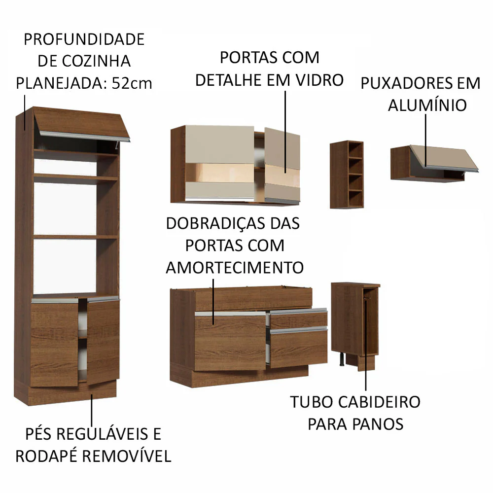 Armário de Cozinha Completa 290cm Rustic/Crema Safira Madesa 03 - Image 4