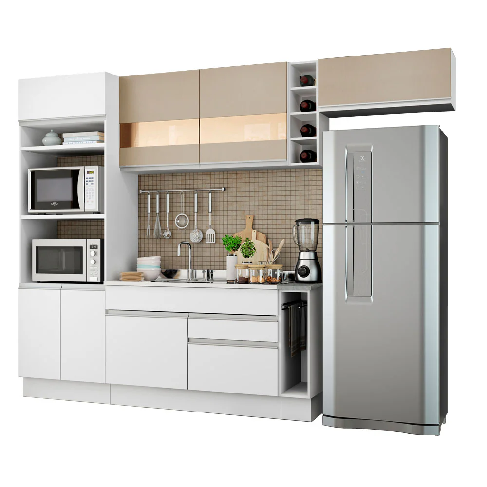 Armário de Cozinha Completa 290cm Branco/Branco/Crema Safira Madesa 03 - Image 2