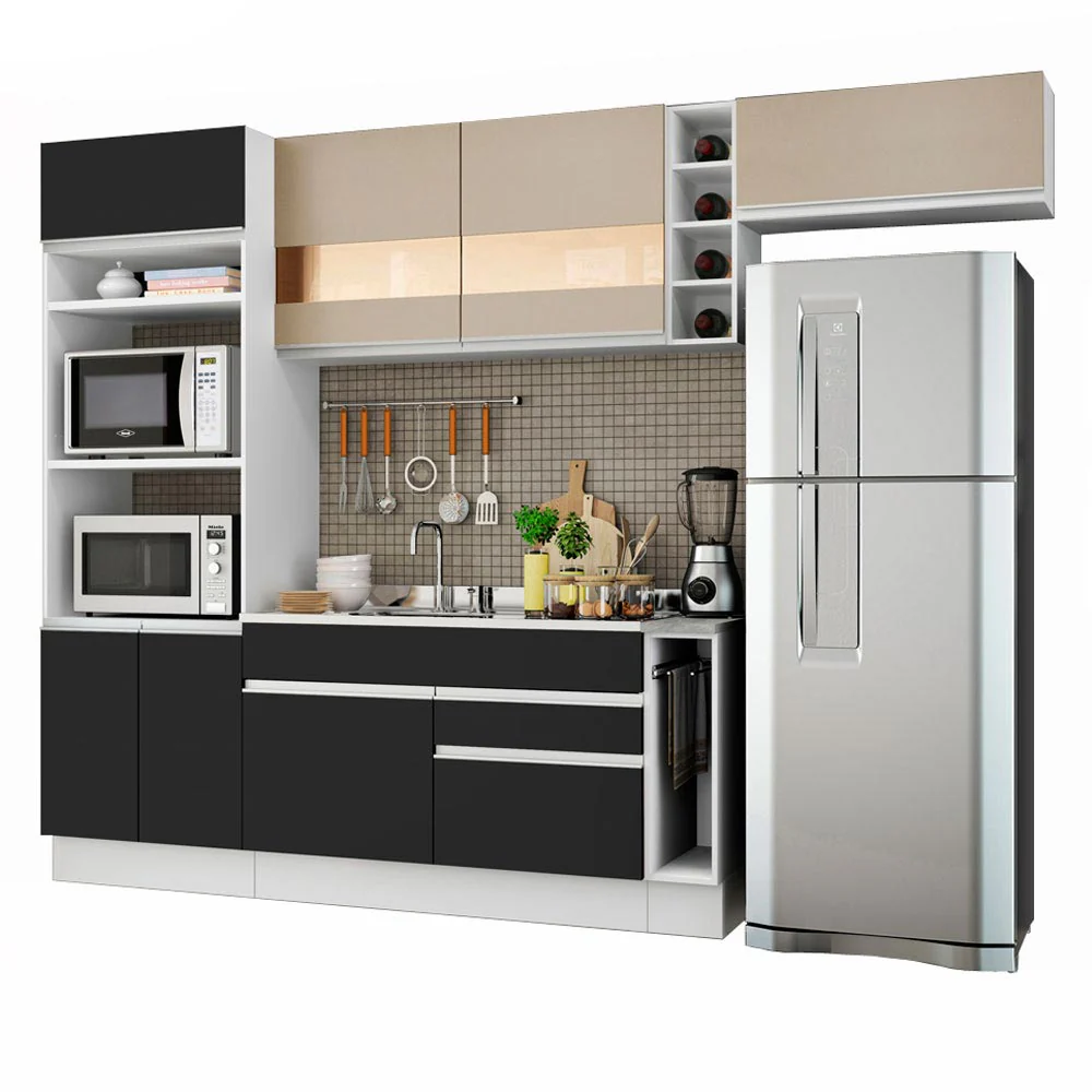 Armário de Cozinha Completa 290cm Branco/Preto/Crema Safira Madesa 03 - Image 2
