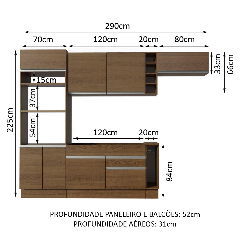 Armário de Cozinha Completa 290cm Rustic Safira Madesa 04 - Image 3