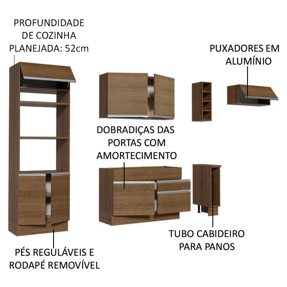 Armário de Cozinha Completa 290cm Rustic Safira Madesa 04 - Image 4
