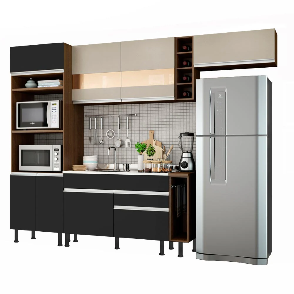 Armário de Cozinha Completa 290cm Rustic/Preto/Crema Safira Madesa 03 - Image 2