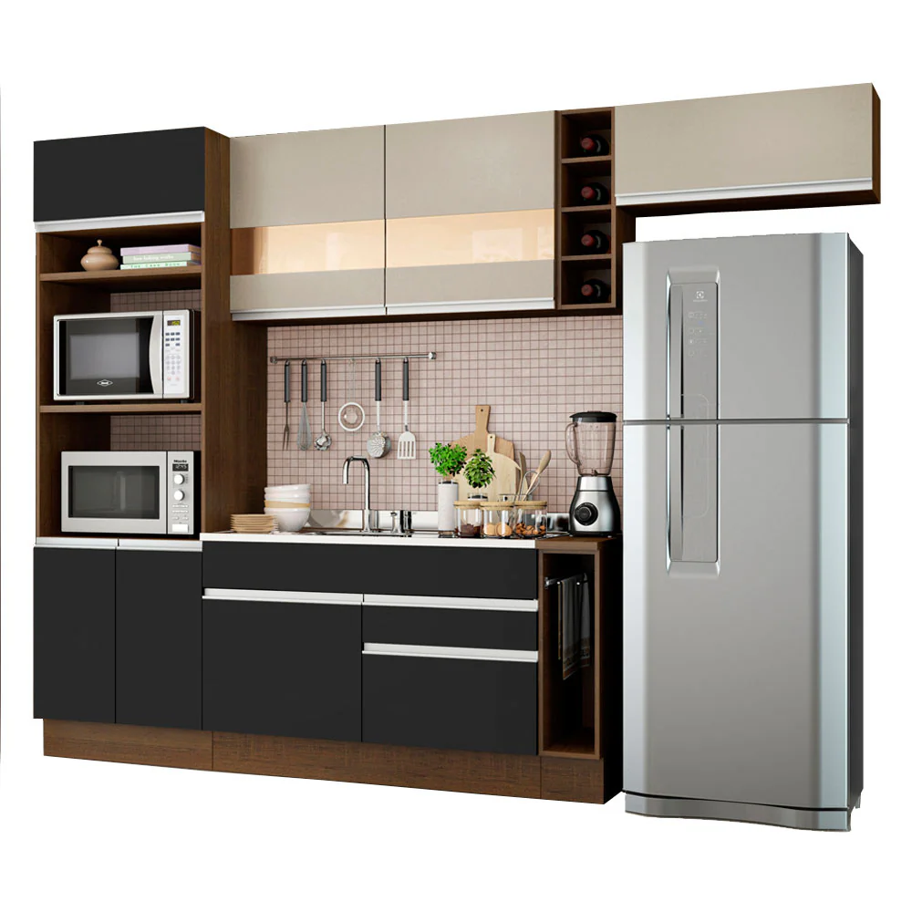 Armário de Cozinha Completa 290cm Rustic/Preto/Crema Safira Madesa 03 - Image 2