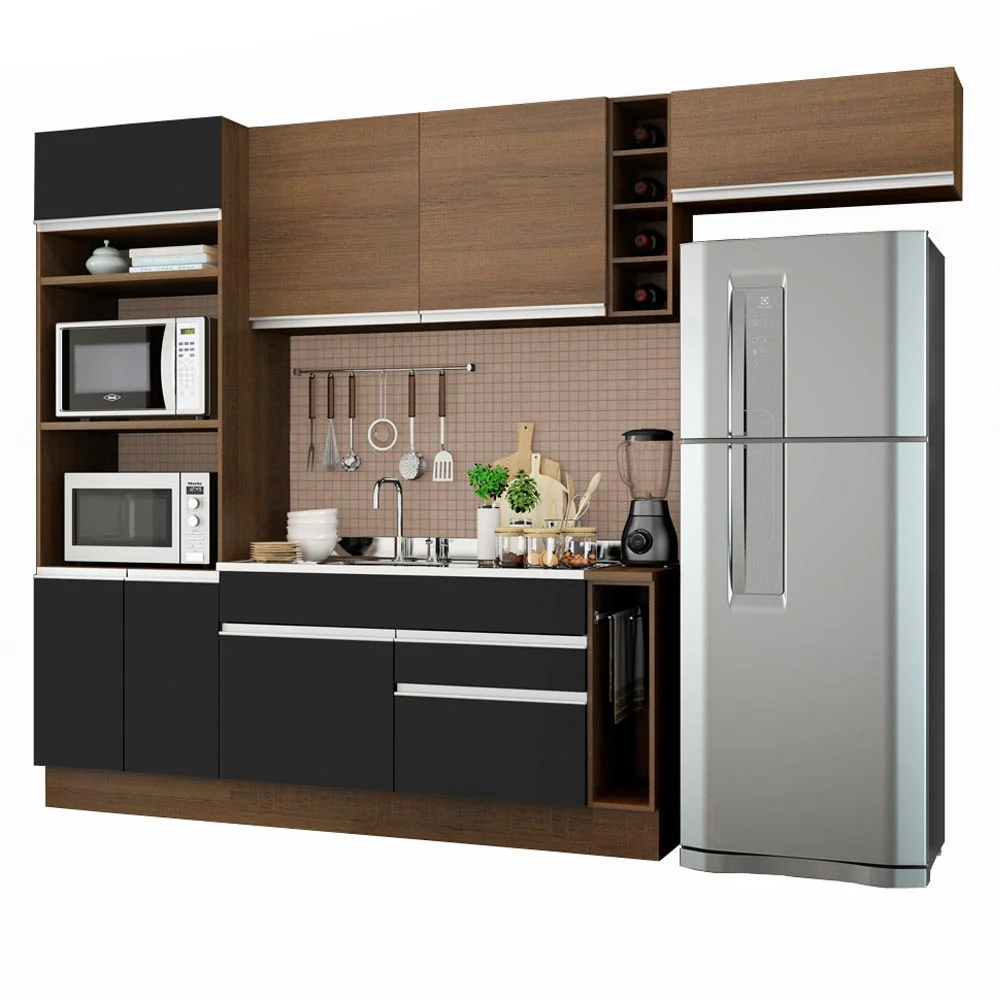 Armário de Cozinha Completa 290cm Rustic/Preto/Rustic Safira Madesa 04 - Image 2