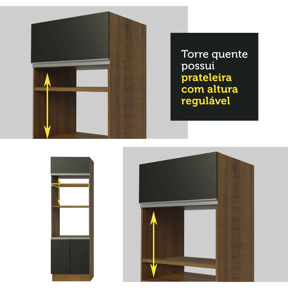 Armário de Cozinha Completa 290cm Rustic/Preto Safira Madesa 04 - Image 8