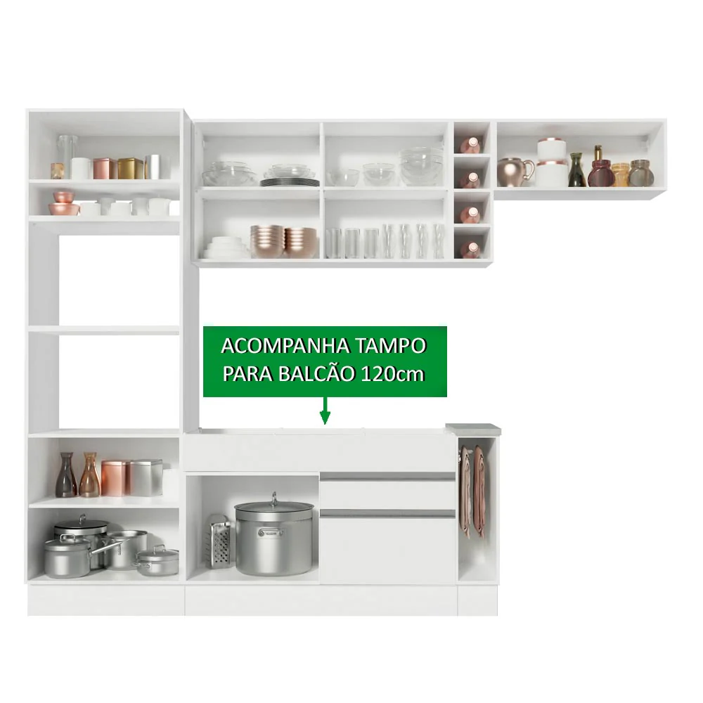 Armário de Cozinha Completa 290cm Branco Safira Madesa 14 - Image 4