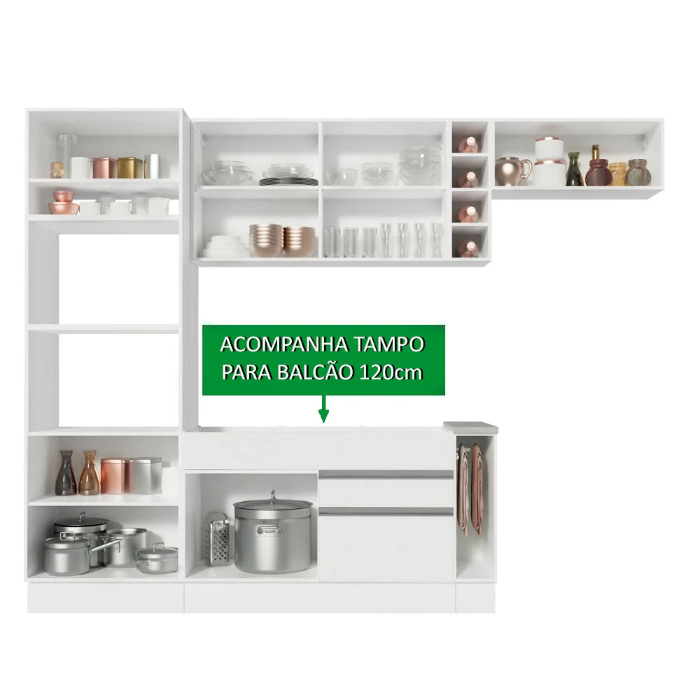 Armário de Cozinha Completa 290cm Branco/Branco/Crema Safira Madesa 13 - Image 4