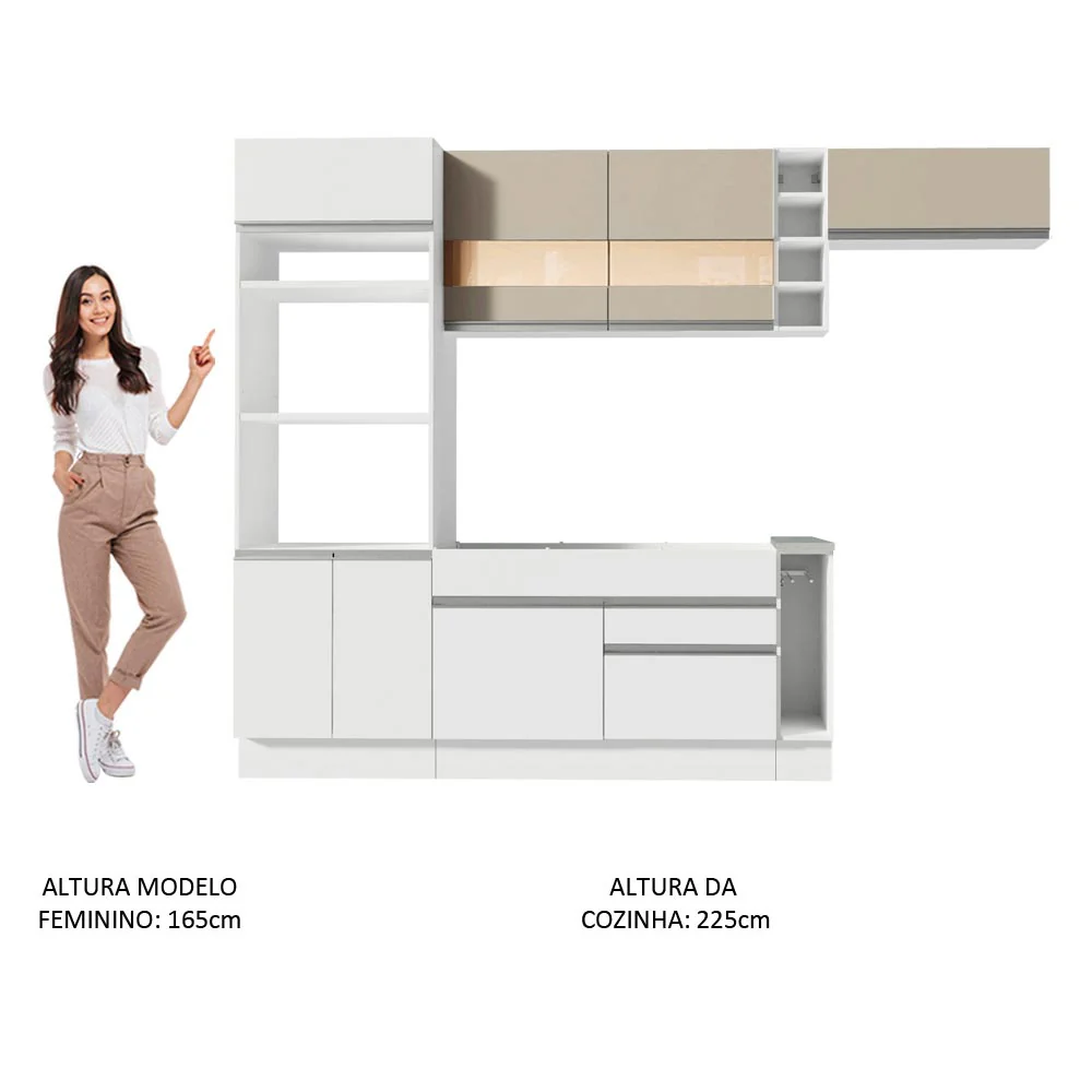 Armário de Cozinha Completa 290cm Branco/Branco/Crema Safira Madesa 13 - Image 5