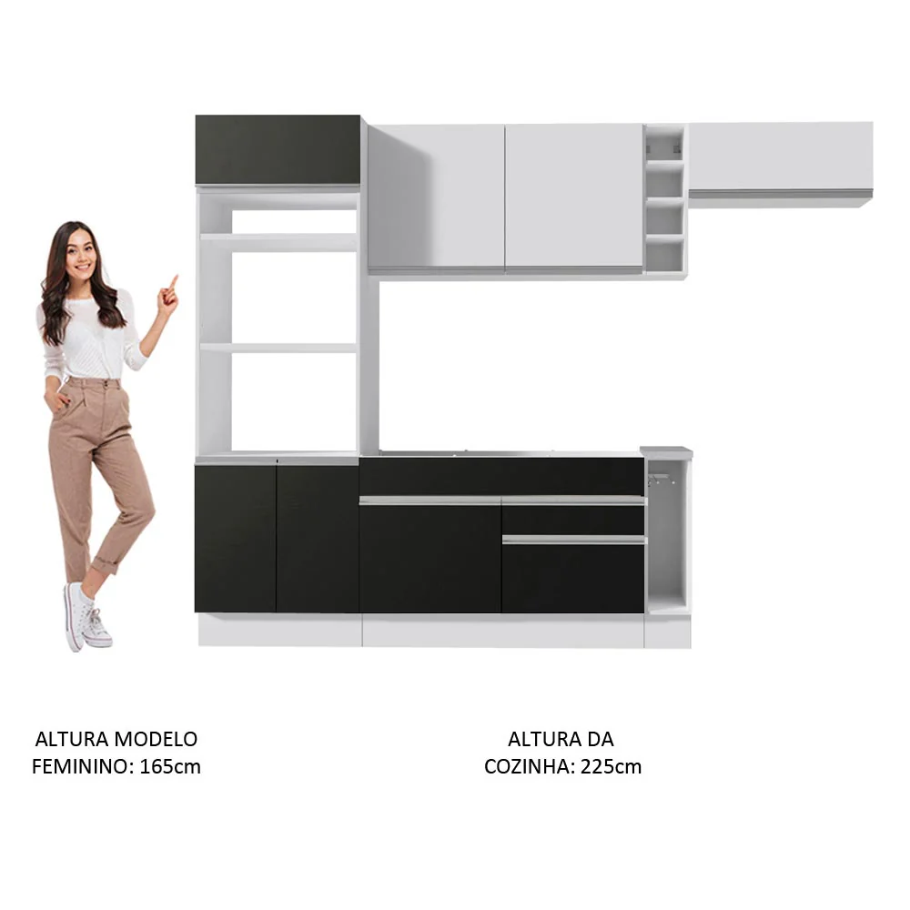 Armário de Cozinha Completa 290cm Branco/Preto/Branco Safira Madesa 14 - Image 5