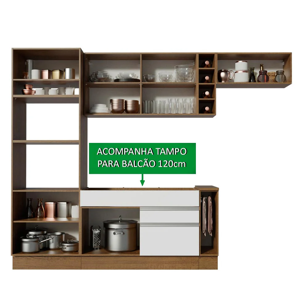Armário de Cozinha Completa 290cm Rustic/Branco/Crema Safira Madesa 13 - Image 4
