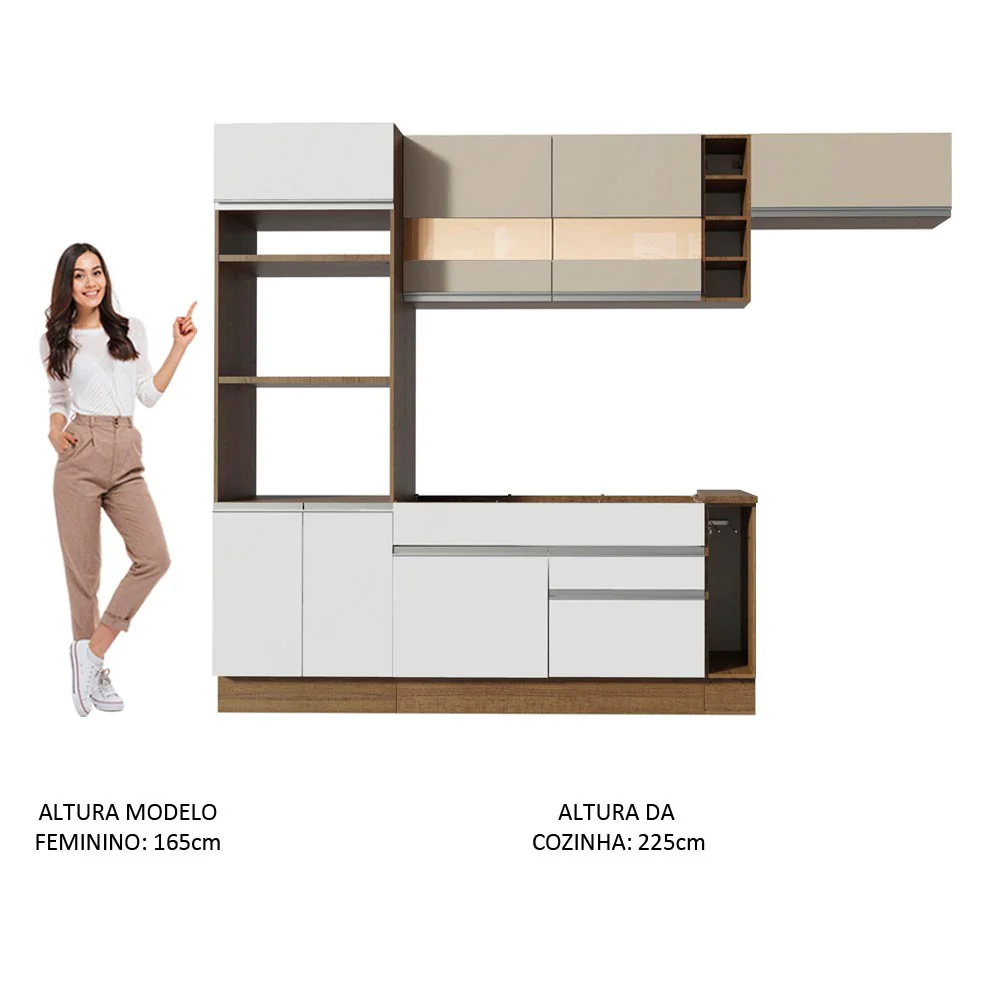 Armário de Cozinha Completa 290cm Rustic/Branco/Crema Safira Madesa 13 - Image 5