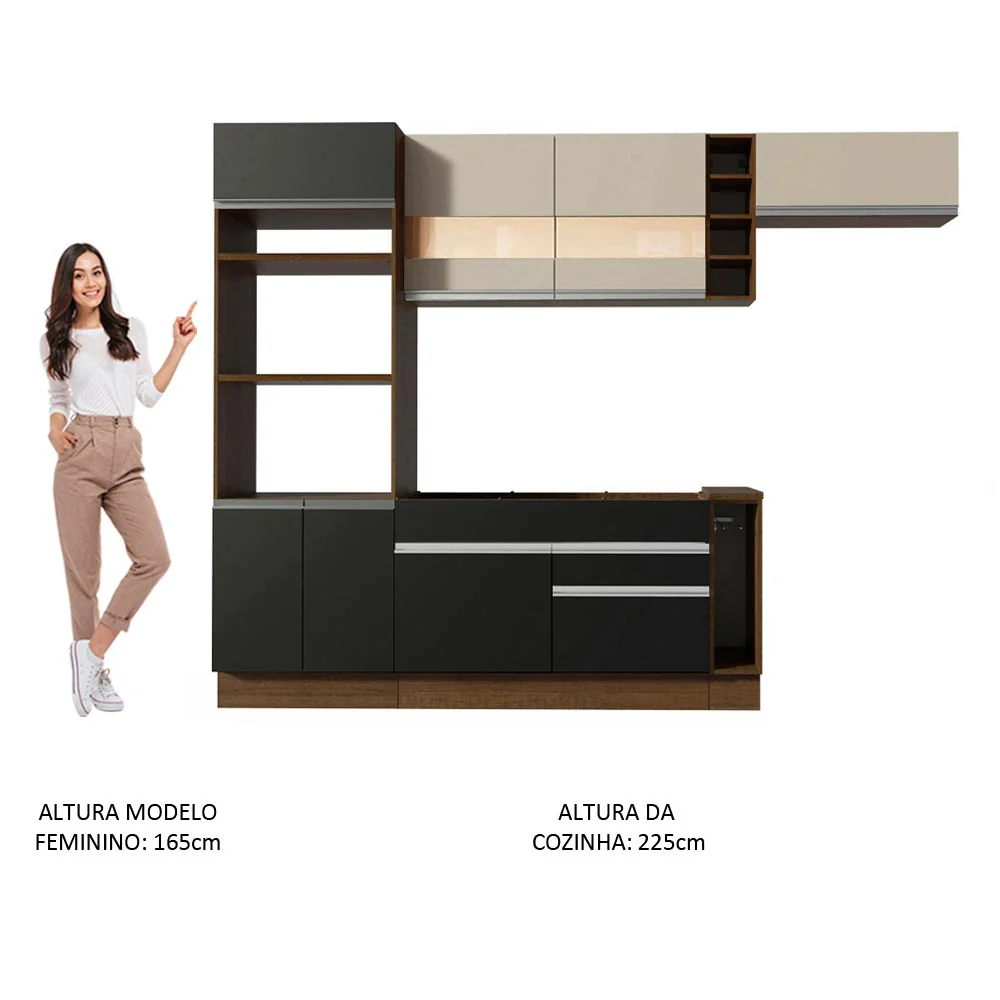Armário de Cozinha Completa 290cm Rustic/Preto/Crema Safira Madesa 13 - Image 5