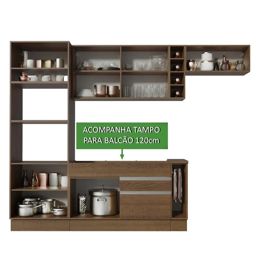 Armário de Cozinha Completa 290cm Rustic/Rustic/Crema Safira Madesa 13 - Image 4