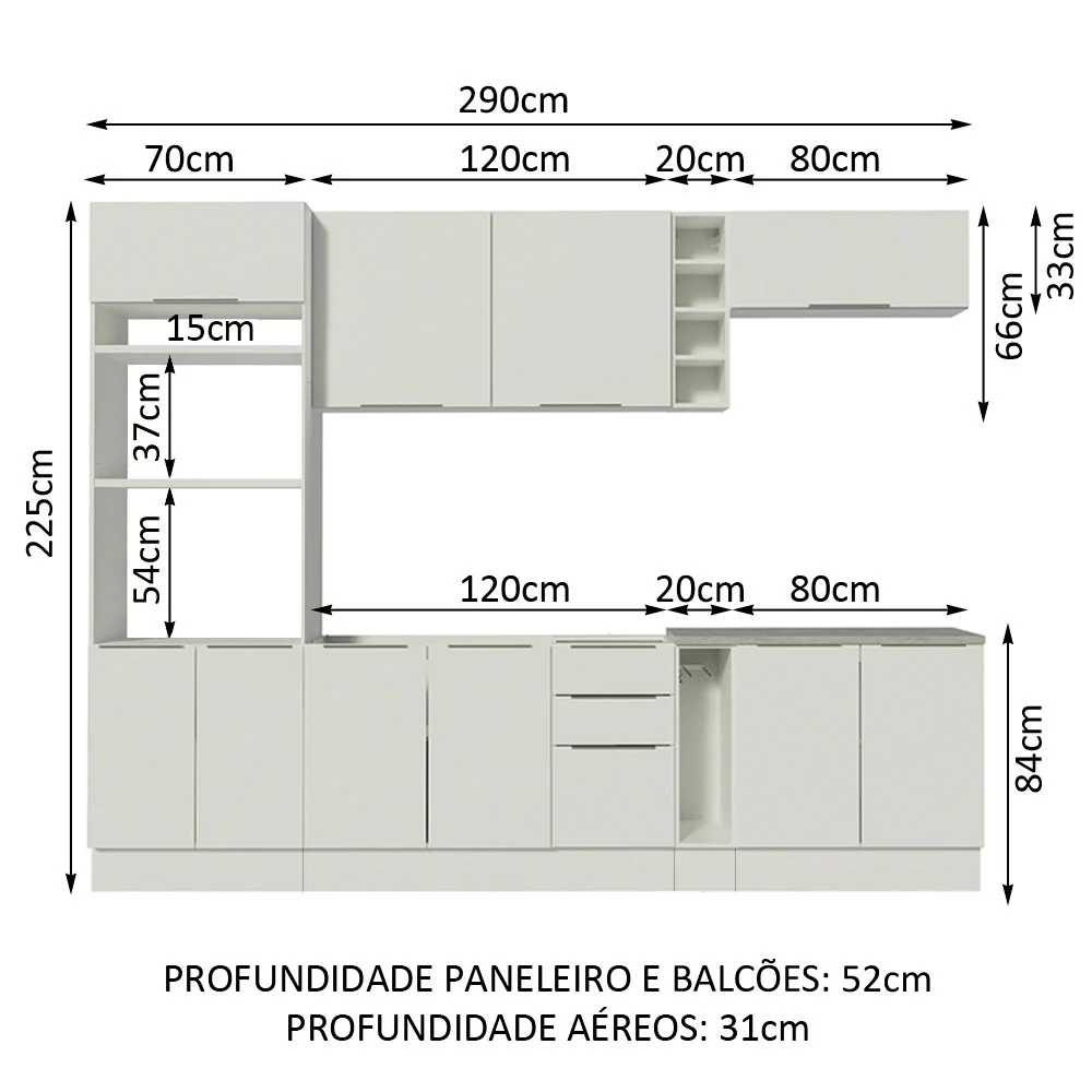 Armário de Cozinha Completa 290cm Branco Stella Madesa 01 - Image 3