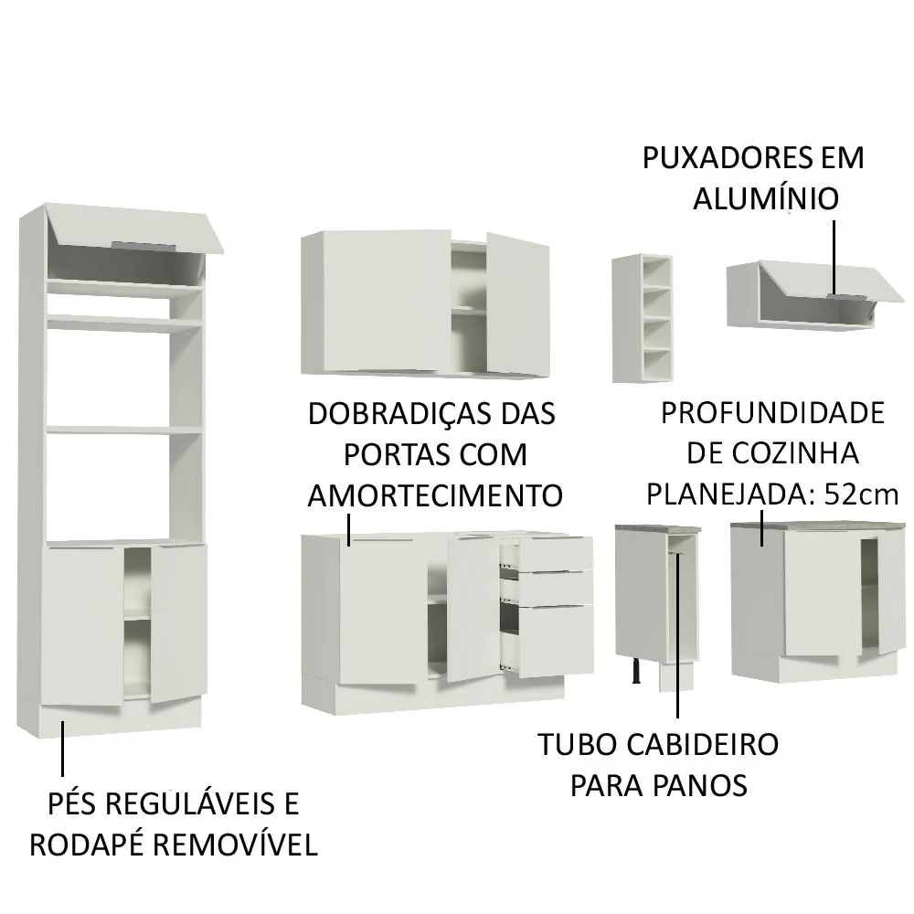 Armário de Cozinha Completa 290cm Branco Stella Madesa 01 - Image 4