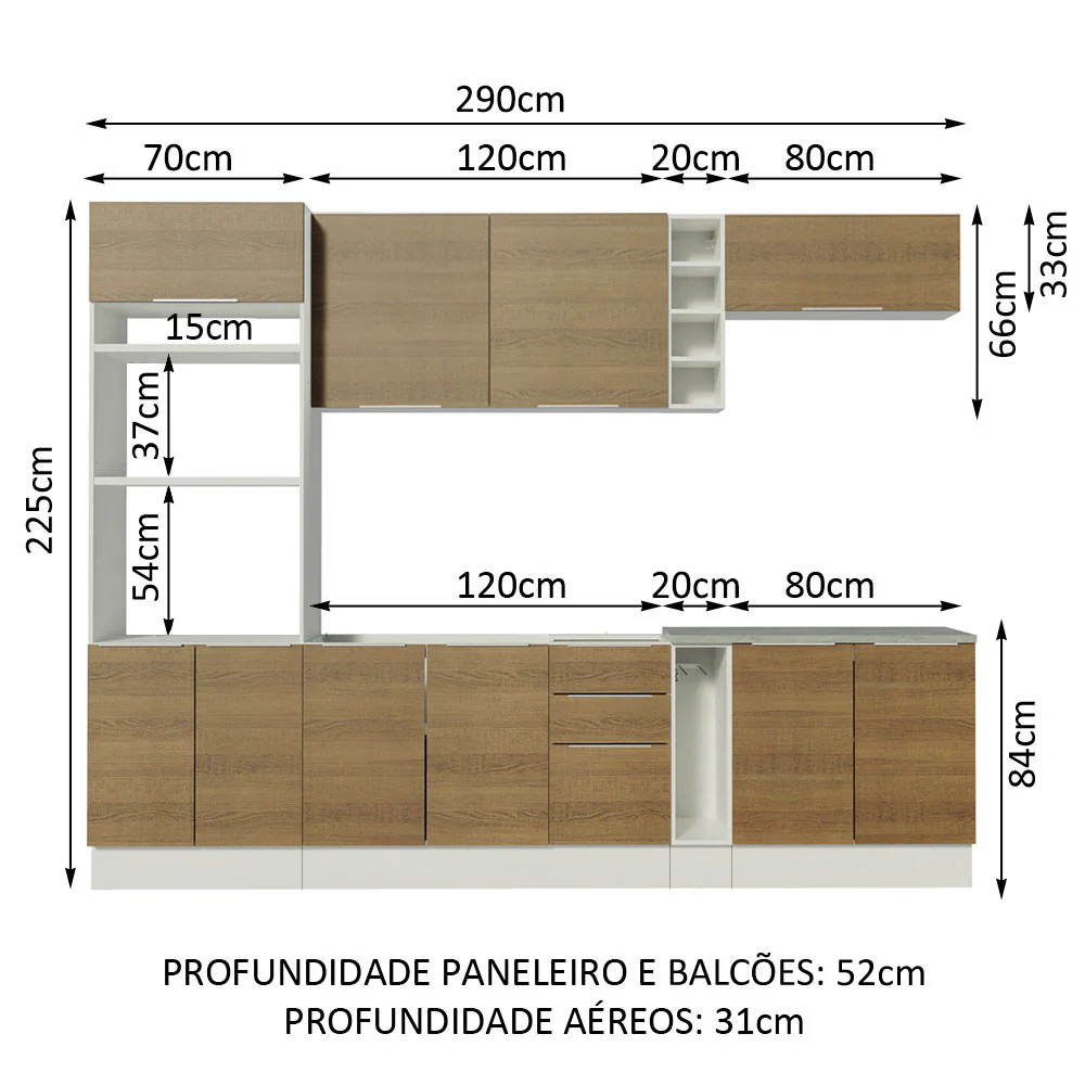 Armário de Cozinha Completa 290cm Branco/Rustic Stella Madesa 01 - Image 3