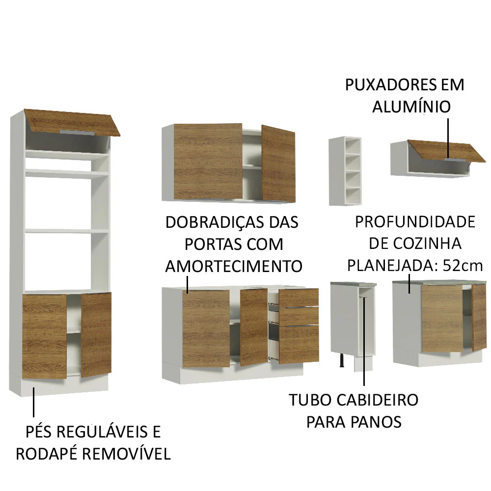 Armário de Cozinha Completa 290cm Branco/Rustic Stella Madesa 01 - Image 4