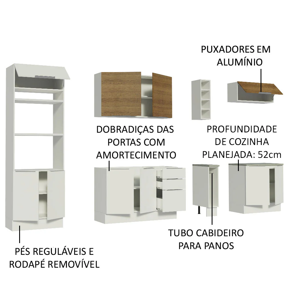 Armário de Cozinha Completa 290cm Branco/Branco/Rustic Stella Madesa 01 - Image 4