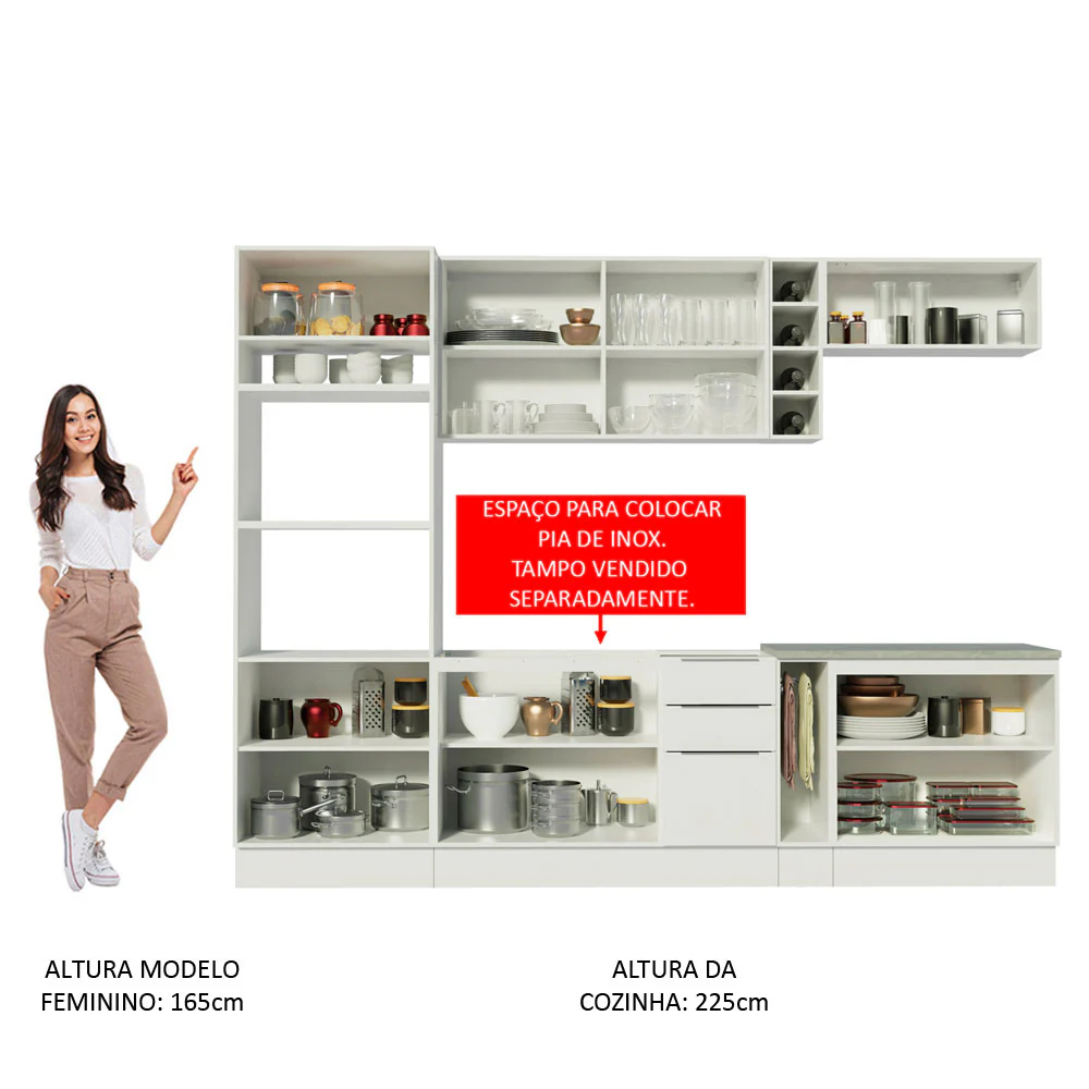 Armário de Cozinha Completa 290cm Branco/Branco/Rustic Stella Madesa 01 - Image 5