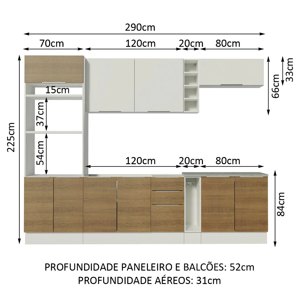 Armário de Cozinha Completa 290cm Branco/Rustic/Branco Stella Madesa 01 - Image 3