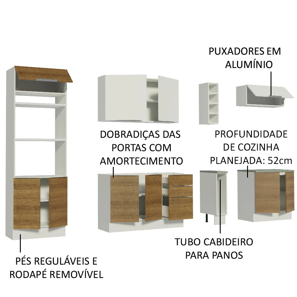 Armário de Cozinha Completa 290cm Branco/Rustic/Branco Stella Madesa 01 - Image 4