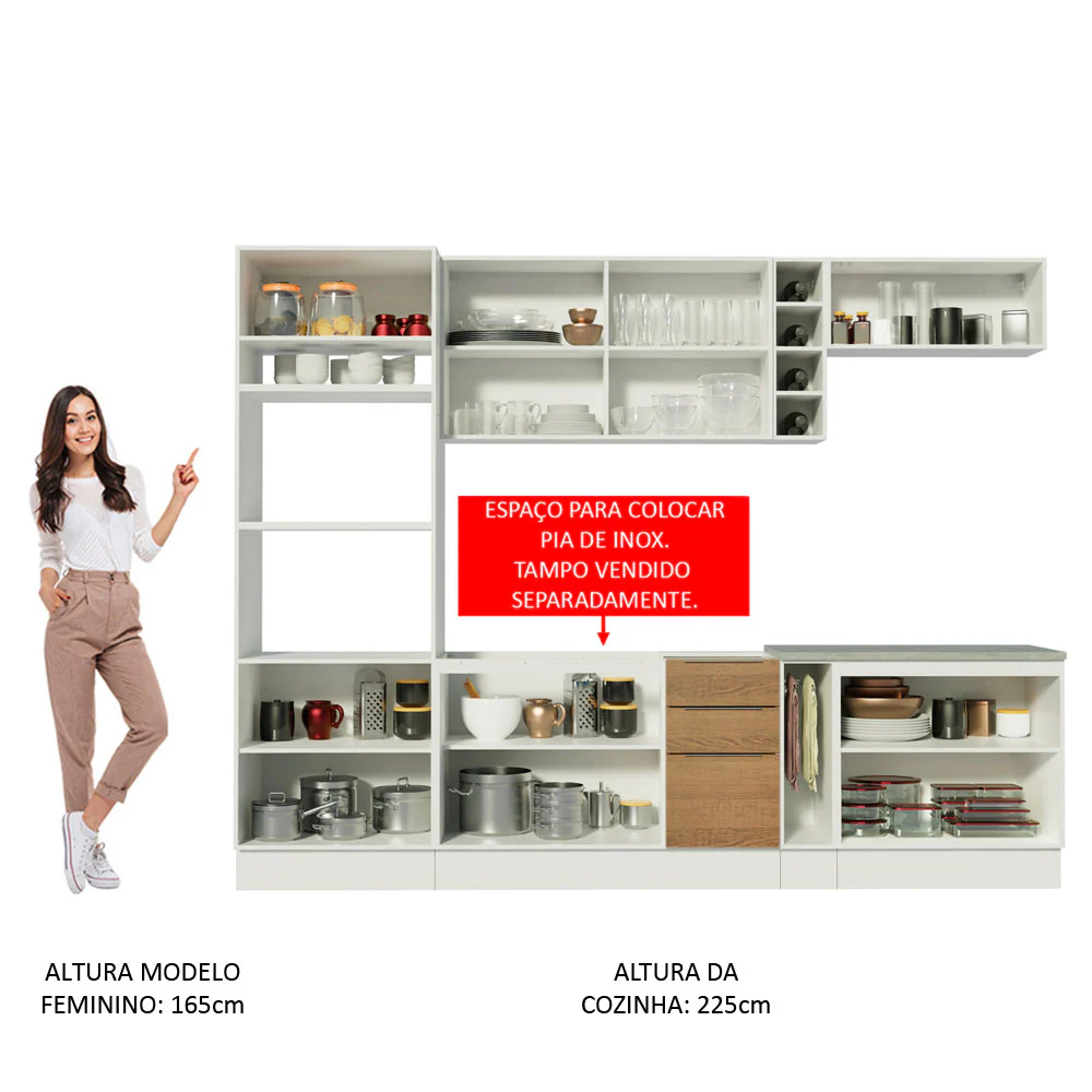 Armário de Cozinha Completa 290cm Branco/Rustic/Branco Stella Madesa 01 - Image 5