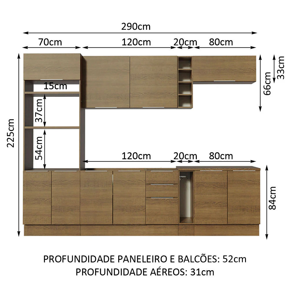 Armário de Cozinha Completa 290cm Rustic Stella Madesa 01 - Image 3