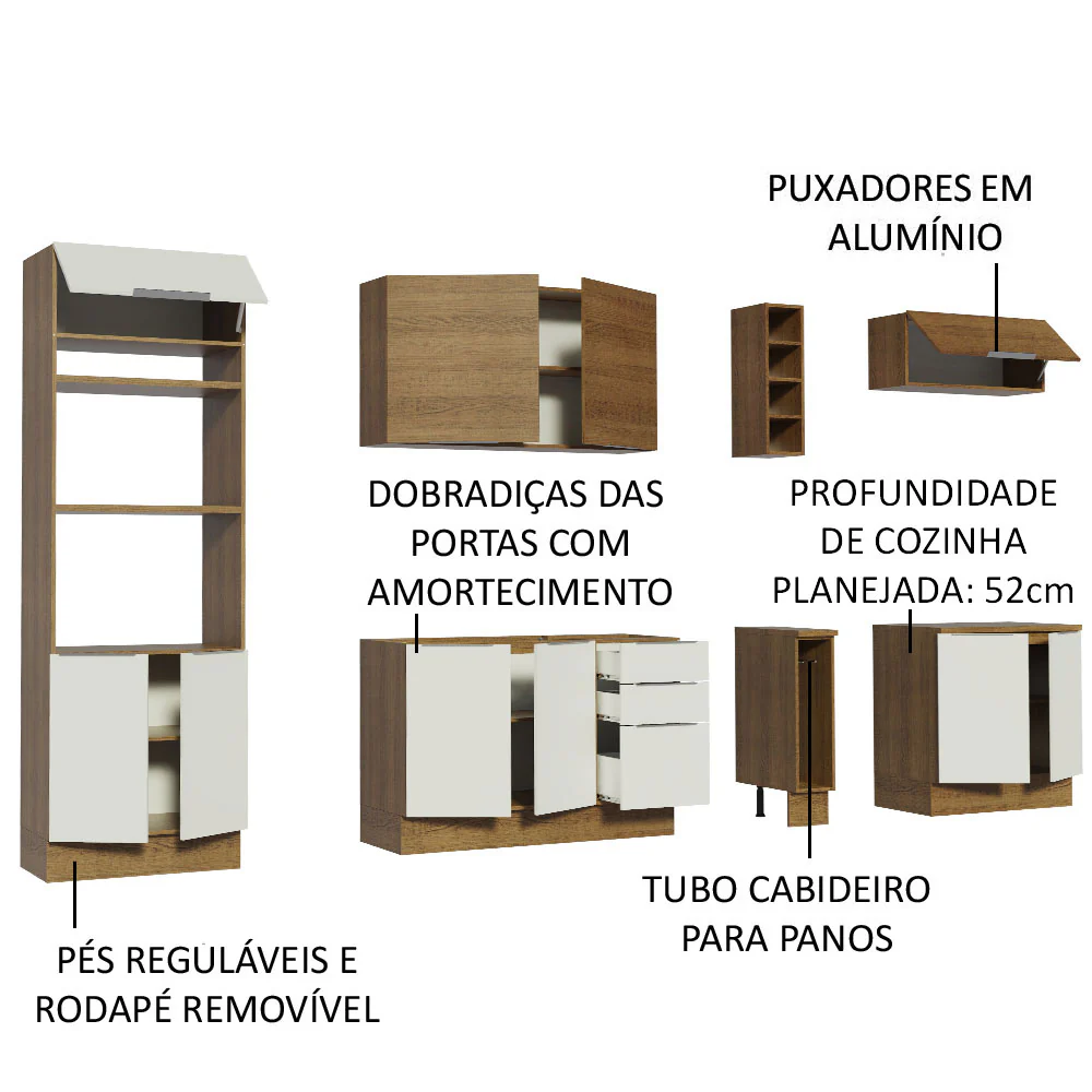 Armário de Cozinha Completa 290cm Rustic/Branco/Rustic Stella Madesa 01 - Image 4