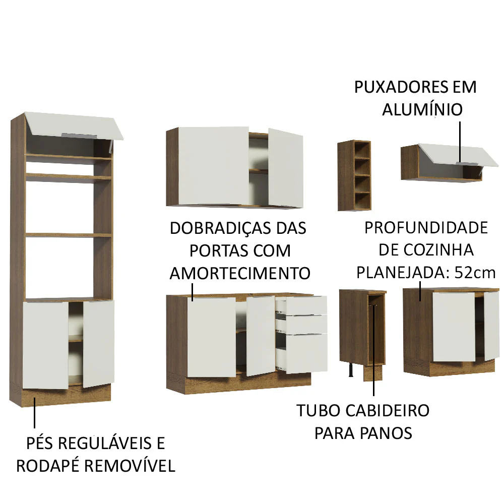 Armário de Cozinha Completa 290cm Rustic/Branco Stella Madesa 01 - Image 4