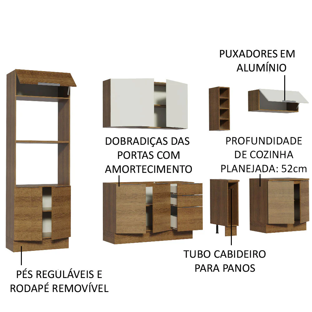 Armário de Cozinha Completa 290cm Rustic/Rustic/Branco Stella Madesa 01 - Image 4