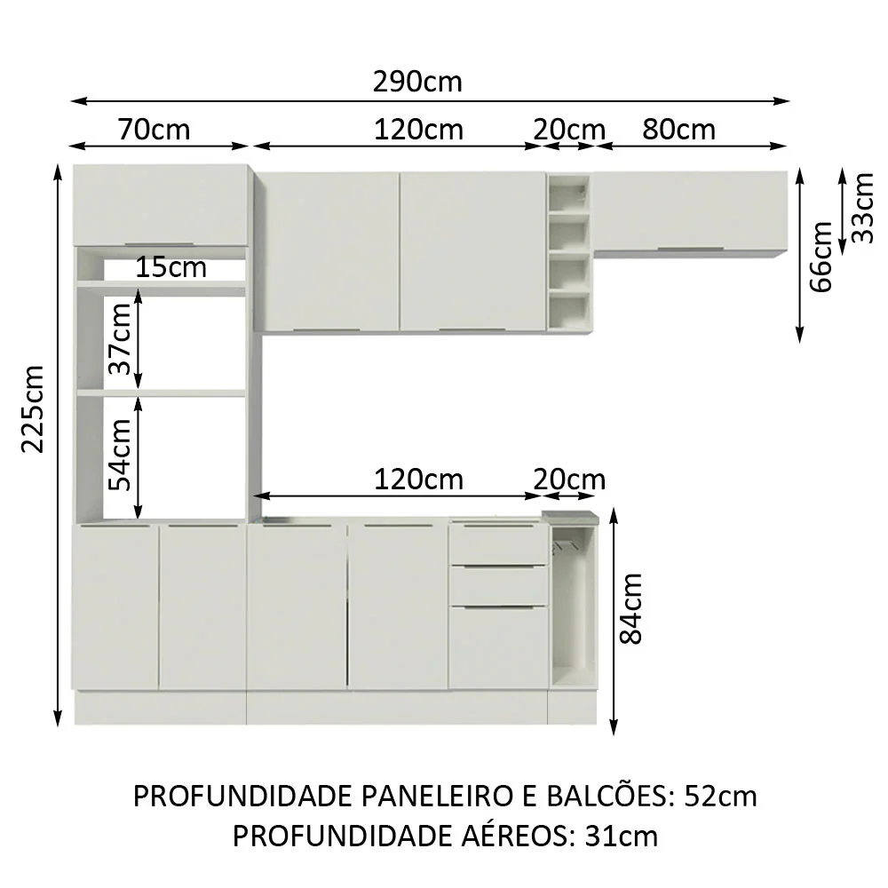 Armário de Cozinha Completa 290cm Branco Stella Madesa 02 - Image 3