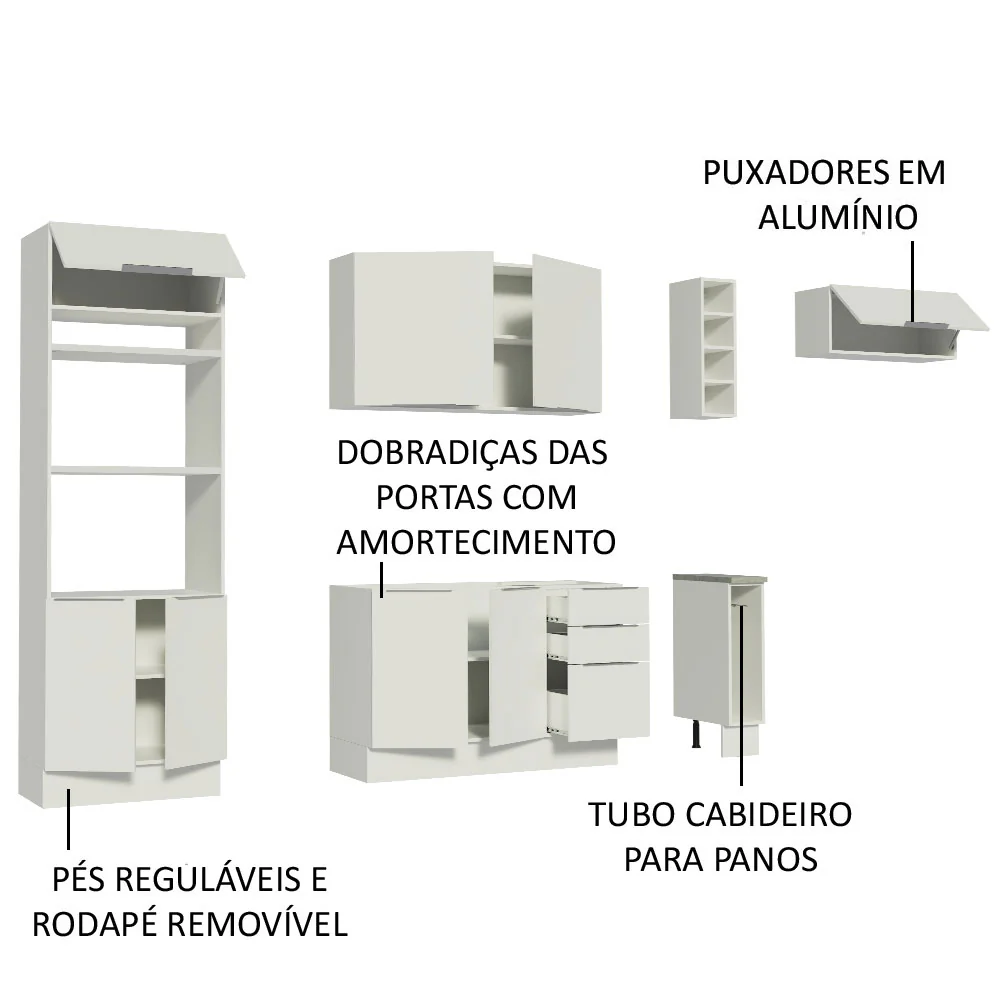 Armário de Cozinha Completa 290cm Branco Stella Madesa 02 - Image 4