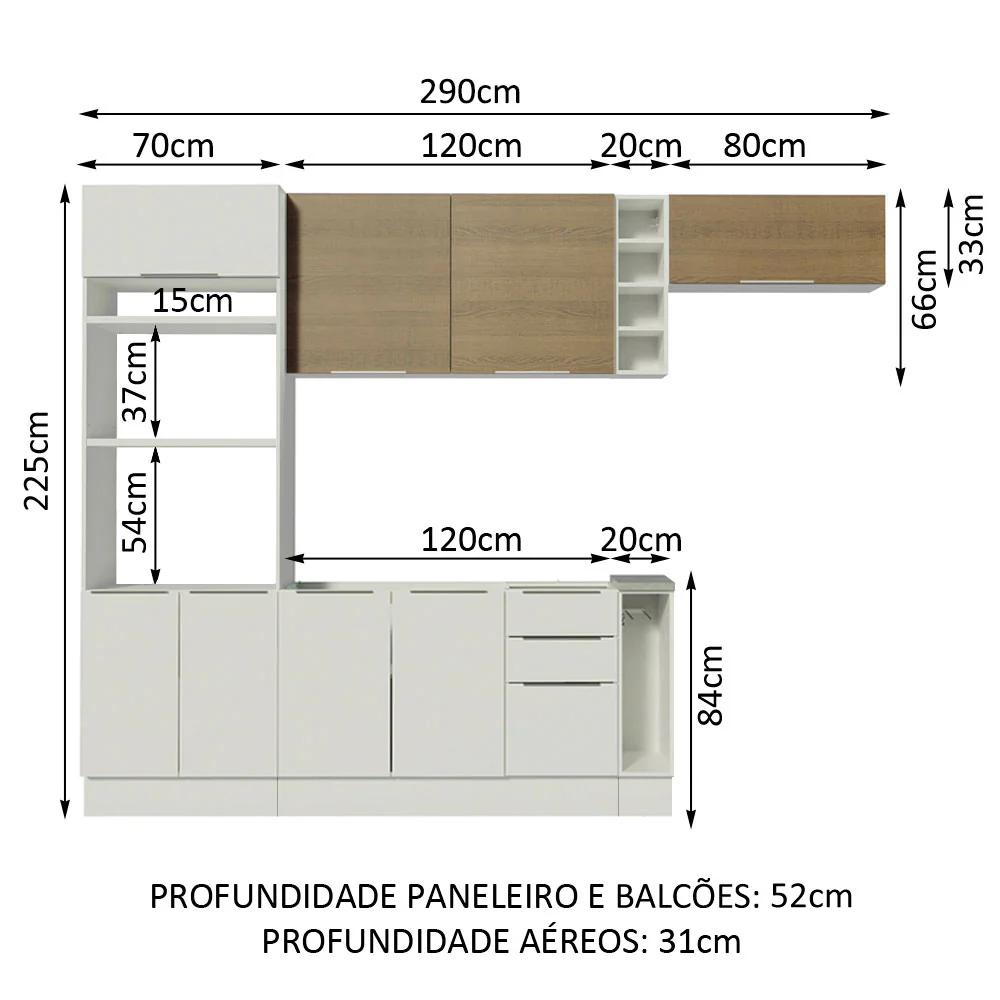 Armário de Cozinha Completa 290cm Branco/Branco/Rustic Stella Madesa 02 - Image 3