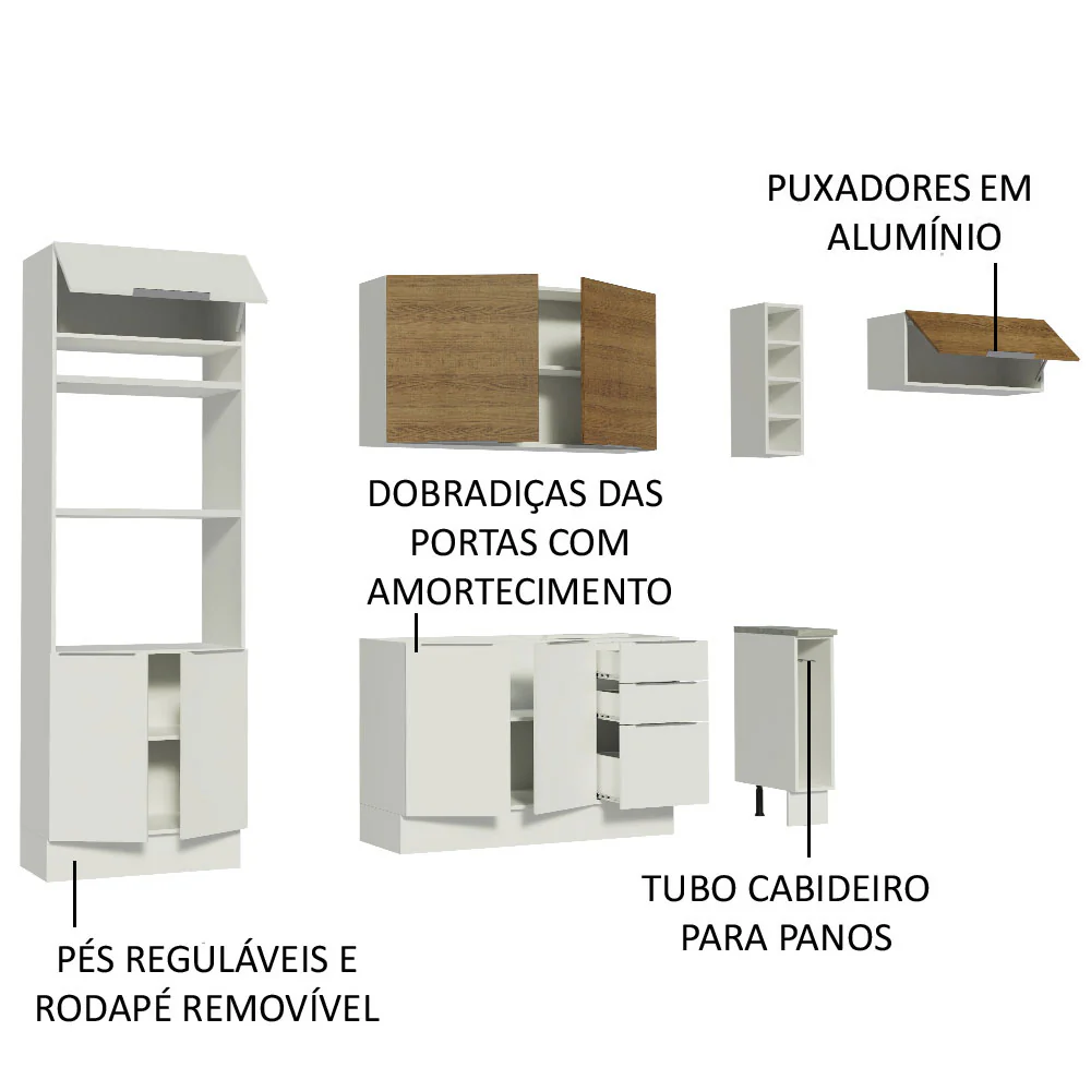 Armário de Cozinha Completa 290cm Branco/Branco/Rustic Stella Madesa 02 - Image 4