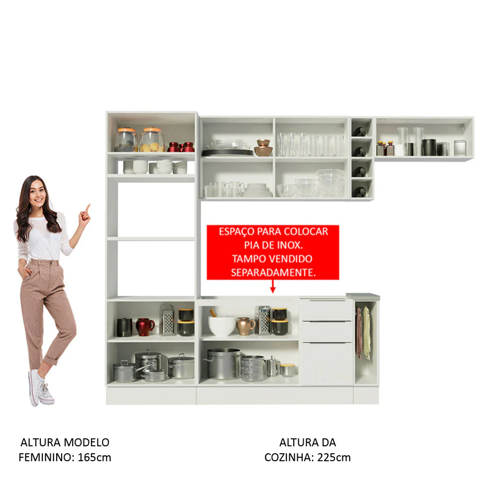 Armário de Cozinha Completa 290cm Branco/Branco/Rustic Stella Madesa 02 - Image 5