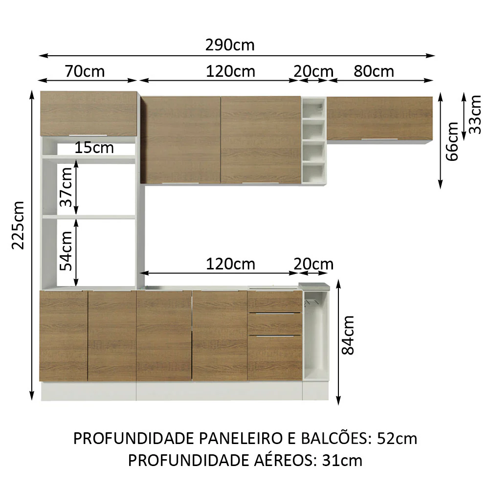 Armário de Cozinha Completa 290cm Branco/Rustic Stella Madesa 02 - Image 3