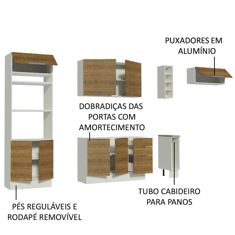 Armário de Cozinha Completa 290cm Branco/Rustic Stella Madesa 02 - Image 4