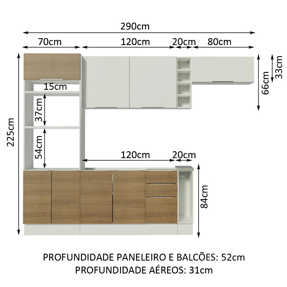 Armário de Cozinha Completa 290cm Branco/Rustic/Branco Stella Madesa 02 - Image 3