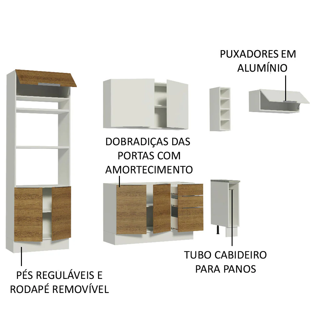 Armário de Cozinha Completa 290cm Branco/Rustic/Branco Stella Madesa 02 - Image 4