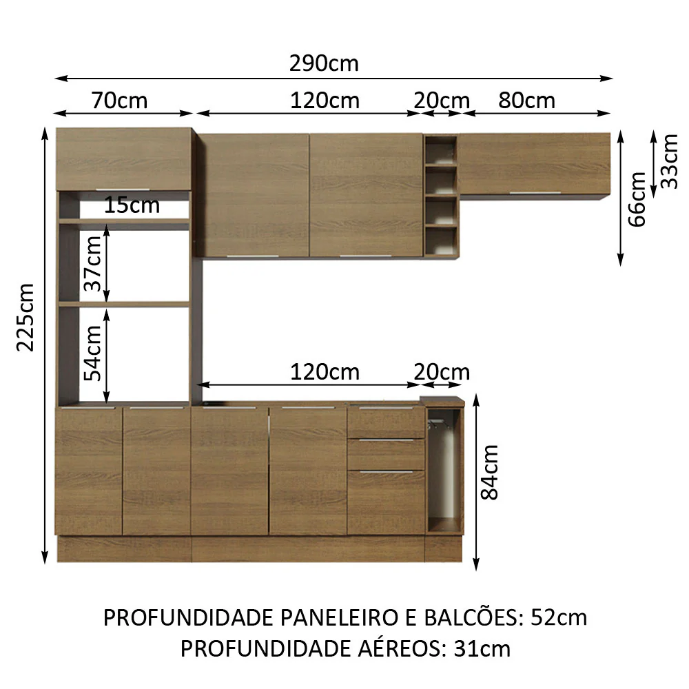 Armário de Cozinha Completa 290cm Rustic Stella Madesa 02 - Image 3