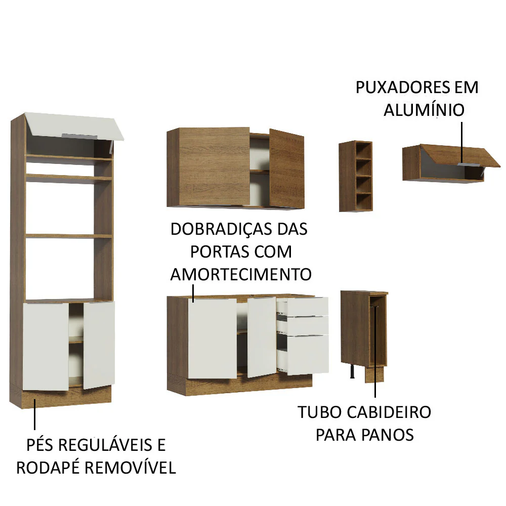 Armário de Cozinha Completa 290cm Rustic/Branco/Rustic Stella Madesa 02 - Image 4