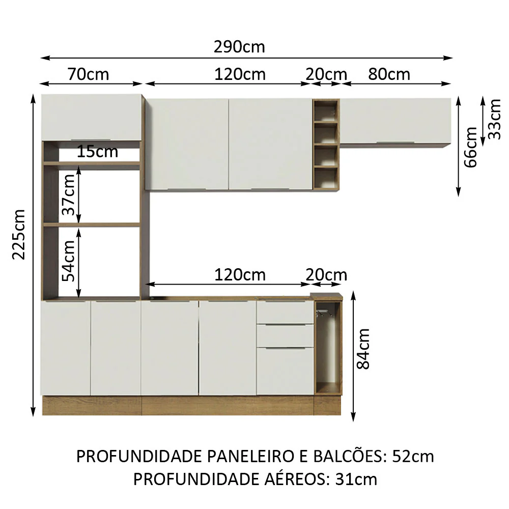 Armário de Cozinha Completa 290cm Rustic/Branco Stella Madesa 02 - Image 3