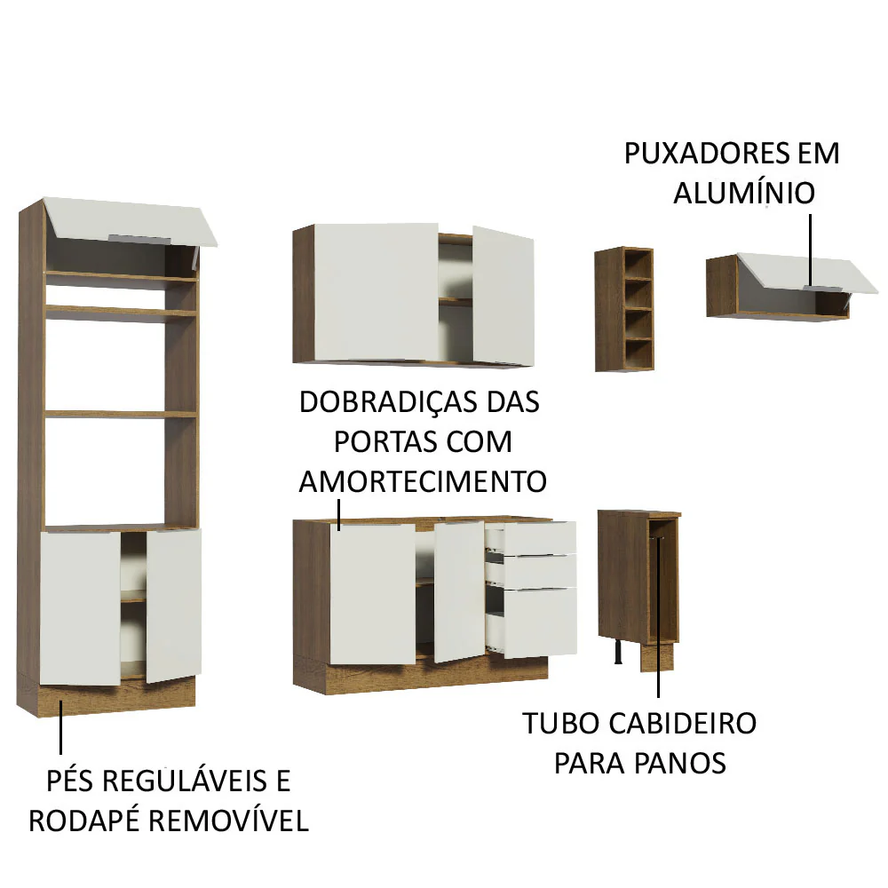 Armário de Cozinha Completa 290cm Rustic/Branco Stella Madesa 02 - Image 4