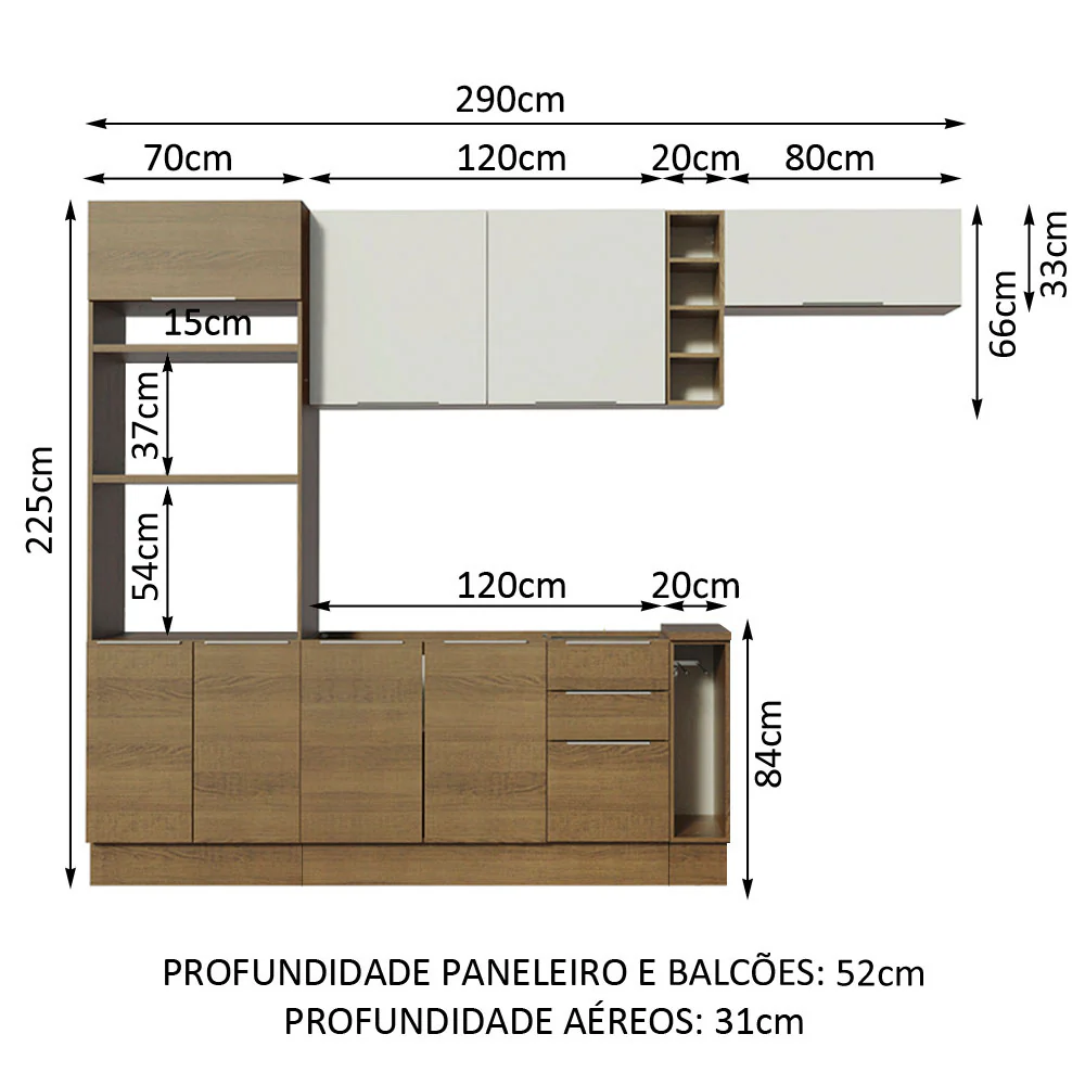 Armário de Cozinha Completa 290cm Rustic/Rustic/Branco Stella Madesa 02 - Image 3